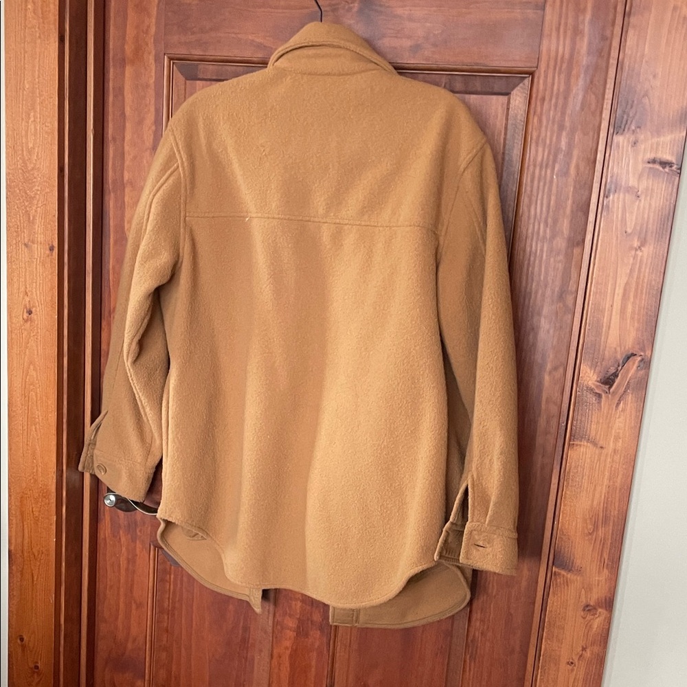 Tan Button-Up Shacket Jacket. Wool Like - image 4